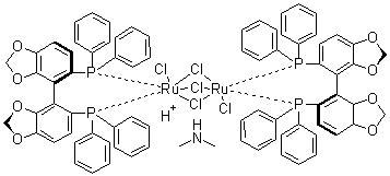 三(mu-氯)双[(R)-(+)-5,5'-双(二苯基膦)-4,4'-双-1,3-苯并二恶茂]二氯化二钌二甲基铵盐分子结构 (CAS 346457-41-8)