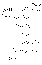 CAS # 346629-30-9, 6-[1-Methyl-1-(methylsulfonyl)ethyl]-8-[3-[(E)-2-(3-methyl-1,2,4-oxadiazol-5-yl)-2-[4-(methylsulfonyl)phenyl]vinyl]phenyl]quinoline
