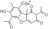 CAS # 34769-44-3, Sodium usnate, Sodium 4,8-diacetyl-3-hydroxy-2,9a-dimethyl-7,9-dioxodibenzofuran-1-olate, 2,6-Diacetyl-7,9-dihydroxy-8,9b-dimethyldibenzofuran-1,3(2H,9bH)-dione monosodium salt