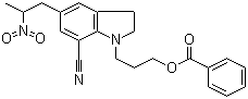 structure of CAS# 350797-56-7, 1-[3-(Benzoyloxy)propyl]-2,3-dihydro-5-(2-nitropropyl)-1H-indole-7-carbonitrile
