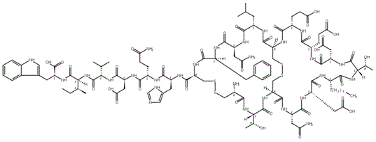 L-Cysteinyl-L-threonyl-L-cysteinyl-L-asparaginyl-L-alpha-aspartyl-L-norleucyl-L-threonyl-L-alpha-aspartyl-L-alpha-glutamyl-L-alpha-glutamyl-L-cysteinyl-L-leucyl-L-asparaginyl-L-phenylalanyl-L-cysteinyl-L-histidyl-L-glutaminyl-L-alpha-aspartyl-L-valyl-L-isoleucyl-L-tryptophan cyclic (1→15),(3→11)-bis(disulfide) molecular structure (CAS 352283-69-3)