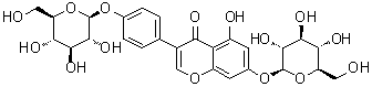 CAS # 36190-98-4, Genistein 7,4'-di-O-beta-D-glucopyranoside, 7-(beta-D-Glucopyranosyloxy)-3-[4-(beta-D-glucopyranosyloxy)phenyl]-5-hydroxy-4H-1-benzopyran-4-one, Genistein 4',7-di-O-beta-D-glucoside, Genistein 4',7-di-beta-D-glucopyranoside, Genistein 4',7-diglucoside, Genistein 7,4'-O-diglucoside