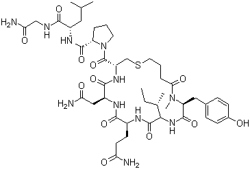 CAS # 37025-55-1, Carbetocin, (2S)-N-[(2S)-1-[(2-amino-2-oxoethyl)amino]-4-methyl-1-oxopentan-2-yl]-1-[(3R,6S,9S,12S,15S)-6-(2-amino-2-oxoethyl)-9-(3-amino-3-oxopropyl)-12-[(2S)-butan-2-yl]-15-[(4-methoxyphenyl)methyl]-5,8,11,14,17-pentaoxo-1-thia-4,7,10,13,16-pentazacycloicosane-3-carbonyl]pyrrolidine-2-carboxamide