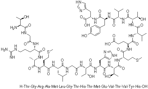 CAS # 382591-66-4, L-Threonylglycyl-L-arginyl-L-alanyl-L-methionyl-L-leucylglycyl-L-threonyl-L-histidyl-L-threonyl-L-methionyl-L-alpha-glutamyl-L-valyl-L-threonyl-L-valyl-L-tyrosyl-L-histidine
