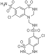 structure of CAS# 402824-96-8, N-[[7-(氨基磺酰基)-6-氯-2,3-二氢-1,1-二氧代-4H-1,2,4-苯并噻二嗪-4-基]甲基]-6-氯-3,4-二氢-2H-1,2,4-苯并噻二嗪-7-磺酰胺 1,1-二氧化物
