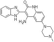 CAS # 405168-08-3, 4-Amino-3-(1H-benzimidazol-2-yl)-6-(4-methyl-1-piperazinyl)-2(1H)-quinolinone