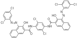 CAS # 40618-31-3 (82643-43-4), Pigment Red 214, 1,4-Bis[1-(2,5-dichlorophenylazo)-2-hydroxynaphthyl-3-carbonylamino]-3,6-dichlorobenzene, C.I. 200660, C.I. Pigment Red 214, Cromophtal Red BN, PV Fast Red BNP, Pigment Red 214, Sandorin Red BN, Sumitone Fast Red B