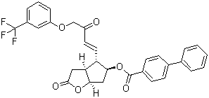structure of CAS# 40695-33-8, rel-[1,1'-Biphenyl]-4-carboxylic acid (3aR,4R,5R,6aS)-hexahydro-2-oxo-4-[(1E)-3-oxo-4-[3-(trifluoromethyl)phenoxy]-1-buten-1-yl]-2H-cyclopenta[b]furan-5-yl ester