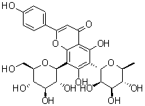 CAS # 40788-84-9, 6-C-alpha-L-Rhamnopyranosylvitexine, 6-(6-Deoxy-alpha-L-mannopyranosyl)-8-beta-D-glucopyranosyl-5,7-dihydroxy-2-(4-hydroxyphenyl)-4H-1-benzopyran-4-one, 6-C-Rhamnosyl-8-C-glucosylapigenin, 6-C-alpha-L-Rhamnopyranosylvitexine, Isoviolanthin