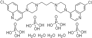 CAS 登录号：4085-31-8, 磷酸哌喹, 1,3-双[4-(7-氯-喹啉-4-基)哌嗪-1-基]丙烷四磷酸盐四水合物