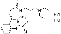 CAS # 4130-75-0, 7-Chloro-1-[3-(diethylamino)propyl]-5-(o-fluorophenyl)-1,3-dihydro-2H-1,4-benzodiazepin-2-one dihydrochloride