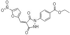 structure of CAS# 418805-02-4, 4-[4-[(5-硝基-2-呋喃基)亚甲基]-3,5-二氧代-1-吡唑烷基]苯甲酸乙酯