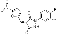 structure of CAS# 423148-78-1, 1-(3-氯-4-氟苯基)-4-[(5-硝基-2-呋喃基)亚甲基]-3,5-吡唑烷二酮