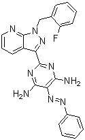 structure of CAS# 428854-23-3, 2-[1-[(2-氟苯基)甲基]-1H-吡唑并[3,4-b]吡啶-3-基]-5-(苯基偶氮)-4,6-嘧啶二胺