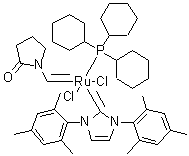 structure of CAS# 437757-12-5, (SP-5-41)-[1,3-二氢-1,3-双(2,4,6-三甲基苯基)-2H-咪唑-2-亚基][(2-氧代-1-吡咯烷基)亚甲基](三环己基膦)二氯化钌