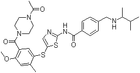 CAS 登录号：439574-61-5, N-(5-((5-(4-乙酰基哌嗪-1-甲酰基)-4-甲氧基-2-甲基苯基)硫基)噻唑-2-基)-4-(((3-甲基丁烷-2-基)氨基)甲基)苯甲酰胺