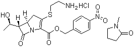 structure of CAS# 442847-66-7, (5R,6S)-3-[(2-氨基乙基)硫]-6-[(1R)-1-羟乙基]-7-氧代-1-氮杂二环[3.2.0 ]庚-2-烯-2-羧酸-(4-硝基苯)甲酯盐酸盐 1-甲基-2-吡咯烷酮  (1:1) 溶剂化合物