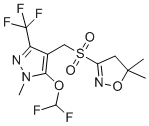 CAS # 447399-55-5, Pyroxasulfone, 3-[[5-(difluoromethoxy)-1-methyl-3-(trifluoromethyl)pyrazol-4-yl]methylsulfonyl]-5,5-dimethyl-4H-1,2-oxazole