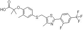 CAS # 447406-78-2, Sodelglitazar, 2-[4-[[[2-[2-Fluoro-4-(trifluoromethyl)phenyl]-4-methyl-1,3-thiazol-5-yl]methyl]sulfanyl]-2-methylphenoxy]-2-methylpropanoic acid