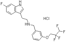 structure of CAS# 467458-02-2, N-[2-(6-氟-1H-吲哚-3-基)乙基]-3-(2,2,3,3-四氟丙氧基)苄基胺单盐酸盐