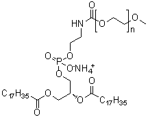 CAS # 474922-77-5, alpha-[(9R)-6-Hydroxy-6-oxido-1,12-dioxo-9-[(1-oxooctadecyl)oxy]-5,7,11-trioxa-2-aza-6-phosphanonacos-1-yl]-omega-methoxypoly(oxy-1,2-ethanediyl) ammonium salt, DSPE-PEG-methoxy 2000, DSPE-mPEG, DSPE-mPEG 2000, MPEG-DSPE, MPEG2000-DSPE, 1,2-Distearoyl-sn-glycero-3-phosphoethanolamine-N-[methoxy(polyethylene glycol)] ammonium salt