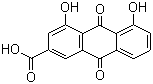 CAS # 478-43-3, Rhein, 4,5-Dihydroxyanthraquinone-2-carboxylic acid, 1,8-Dihydroxy-3-carboxyanthraquinone, 9,10-Dihydro-4,5-dihydroxy-9,10-dioxo-2-anthracenecarboxylic acid, Rhubarb yellow, Cassic acid