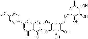 CAS # 480-36-4, Linarin, Buddleoside, 7-((6-O-(6-Deoxy-alpha-L-mannopyranosyl)-beta-D-glucopyranosyl)oxy)-5-hydroxy-2-(4-methoxyphenyl)-4H-benzopyran-4-one