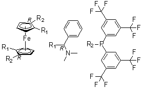 structure of CAS# 494227-36-0, (1R,1'R)-1,1'-二[二[3,5-二(三氟甲基)苯基]膦基]-2,2'-二[(R)-(二甲基氨基)苯基甲基]二茂铁