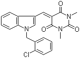 structure of CAS# 49701-11-3, 5-((1-(2-Chlorobenzyl)-1H-indol-3-yl)methylene)-1,3-dimethylpyrimidine-2,4,6(1H,3H,5H)-trione