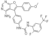 CAS 登录号：501693-25-0, 4-氨基-5-[4-[[[[2-氟-5-(三氟甲基)苯基]氨基]羰基]氨基]苯基]-6-(4-甲氧基苯基)呋喃并[2,3-d]嘧啶