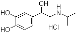 CAS # 51-30-9, Isoprenaline hydrochloride, 3,4-Dihydroxy-alpha-((isopropylamino)methyl)-benzyl alcohol hydrochloride, 4-(1-Hydroxy-2-((methylethyl)amino)ethyl)-1,2-benzenediol hydrochloride, Aludrine hydrochloride