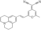 CAS # 51325-95-2, 4-(Dicyanomethylene)-2-methyl-6-(julolidin-4-ylvinyl)-4H-pyran, [2-Methyl-6-[2-(2,3,6,7-tetrahydro-1H,5H-benzo[ij]quinolizin-9-yl)ethenyl]-4H-pyran-4-ylidene]propanedinitrile, DCM 2