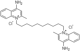 CAS # 522-51-0, Dequalinium chloride, 1,1'-(1,10-Decanediyl)bis[4-amino-2-methyl-quinolinium dichloride