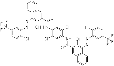 CAS 登录号：52238-92-3 (118440-67-8), 颜料红 242, N,N'-(2,5-二氯-1,4-亚苯基)双[4-[[2-氯-5-(三氟甲基)苯基]偶氮]-3-羟基-2-萘甲酰胺]