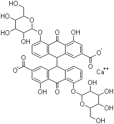 CAS 登录号：52730-37-7, 番泻甙 B 钙盐, 番泻苷 B 钙盐, (R*,R*)-5,5'-双(beta-D-吡喃葡糖氧基)-9,9',10,10'-四氢-4,4'-二羟基-10,10'-二氧代[9,9'-联蒽]-2,2'-二甲酸钙盐