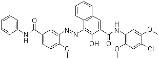 CAS 登录号：5280-68-2, 颜料红 146, N-(4-氯-2,5-二甲氧基苯基)-3-羟基-4-[[2-甲氧基-5-[(苯基氨基)甲酰]苯基]偶氮]萘-2-甲酰胺