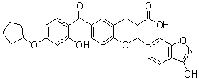 structure of CAS# 530141-72-1, 3-[5-[4-(环戊基氧基)-2-羟基苯甲酰基]-2-[(3-羟基-1,2-苯并异恶唑-6-基)甲氧基]苯基]丙酸