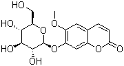CAS # 531-44-2, Scopoline, 6-Methoxy-7-(beta-D-glucopyranosyloxy)coumarin, 6-Methoxycoumarin 7-O-beta-D-glucoside, 7-(beta-D-Glucopyranosyloxy)-6-methoxycoumarin, 7-(beta-D-Glucopyranosyloxy)-6-methoxy-2H-1-benzopyran-2-one