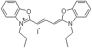 CAS 登录号：53213-79-9, 3,3'-二丙基氧杂羰花青碘化物, 3-丙基-2-[3-(3-丙基-3H-苯并恶唑-2-亚基)丙-1-烯基]苯并恶唑鎓碘化物