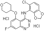 CAS # 536740-46-2, 7-Fluoro-5-[[tetrahydropyran-4-yl]oxy]-4-[[6-chloro-2,3-methylenedioxyphenyl]amino]quinazoline dihydrochloride, N-(5-Chloro-1,3-benzodioxol-4-yl)-7-fluoro-5-[(tetrahydro-2H-pyran-4-yl)oxy]-4-quinazolinamine hydrochloride