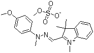 CAS # 54060-92-3, Basic Yellow 28, Crypur Golden Yellow GL, Maxilon Golden Yellow GL, Maxilon Golden Yellow GL Pearls, Maxilon Golden Yellow RL, 2-[[2-(4-Methoxyphenyl)-2-methylhydrazinylidene]methyl]-1,3,3-trimethyl-3H-indolium methyl sulfate