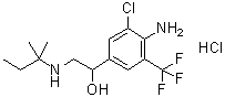 structure of CAS# 54238-51-6, 4-Amino-3-chloro-alpha-[[(1,1-dimethylpropyl)amino]methyl]-5-(trifluoromethyl)benzenemethanol monohydrochloride