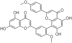 CAS # 548-19-6, Isoginkgetin, 4',4'''-Dimethylamentoflavone, 5,5'',7,7''-Tetrahydroxy-4',4'''-dimethoxy-3''',8-biflavone, 8-[5-(5,7-Dihydroxy-4-oxo-4H-1-benzopyran-2-yl)-2-methoxyphenyl]-5,7-dihydroxy-2-(4-methoxyphenyl)-4H-1-benzopyran-4-one