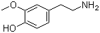 structure of CAS# 554-52-9, 3-Methoxy-4-hydroxyphenethylamine