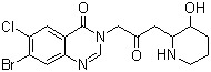 CAS 登录号：55837-20-2, 常山酮, 卤夫酮, 溴氯哌喹酮, 7-溴-6-氯-3-[3-[(2R,3S)-3-羟基-2-哌啶基]-2-氧代丙基]-4(3H)-喹唑啉酮