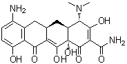 CAS # 5679-00-5, 7-Amino-6-demethyl-6-deoxytetracycline, (4S,4aS,5aR,12aS)-7-Amino-4-(dimethylamino)-1,4,4a,5,5a,6,11,12a-octahydro-3,10,12,12a-tetrahydroxy-1,11-dioxo-2-naphthacenecarboxamide, 7-Amino-6-demethyl-6-deoxytetracycline, 7-Aminosancycline