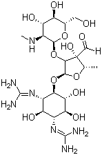 CAS # 57-92-1, Streptomycin, N,N'''-[(1S,2S,3S,4R,5S,6R)-4-({5-Deoxy-2-O-[2-deoxy-2-(methylamino)-alpha-D-mannopyranosyl]-3-C-formyl-beta-D-ribofuranosyl}oxy)-2,5,6-trihydroxycyclohexane-1,3-diyl]diguanidine