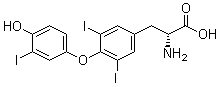 CAS # 5714-08-9, O-(4-Hydroxy-3-iodophenyl)-3,5-diiodo-D-tyrosine, 3,5,3'-Triiodo-D-thyronine, DT 3, Detrothyronin, Detrothyronine, Dextrothyronine, Dextrotriiodothyronine, NSC 46046