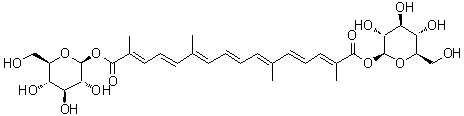 CAS # 57710-64-2, Crocetin diglucosyl ester, Crocin 4, Dicrocin, all-trans-Crocetin di(beta-D-glucosyl) ester, trans-Crocetin di-(beta-D-glucosyl) ester, beta-D-Glucopyranose, 1,1'-[(all-E)-2,6,11,15-tetramethyl-2,4,6,8,10,12,14-hexadecaheptaenedioate]