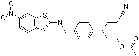 CAS 登录号：58051-98-2, 分散红 177, 2-(4-(N-氰乙基-N-(乙酰氧乙基)氨基苯基偶氮)-6-硝基苯并噻唑